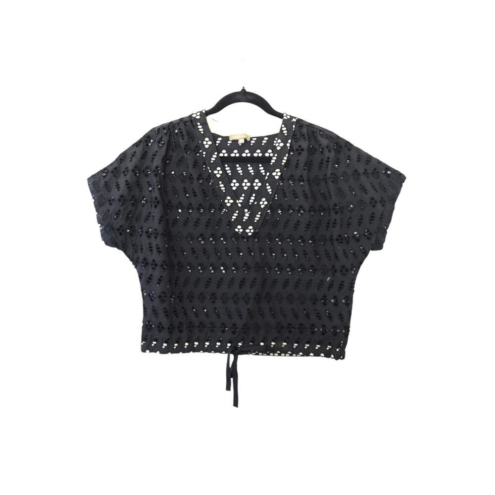 Lilla P Black‎ Eyelet Boho Fairy Crop whimsogoth V-Neck Top Women’s S/M